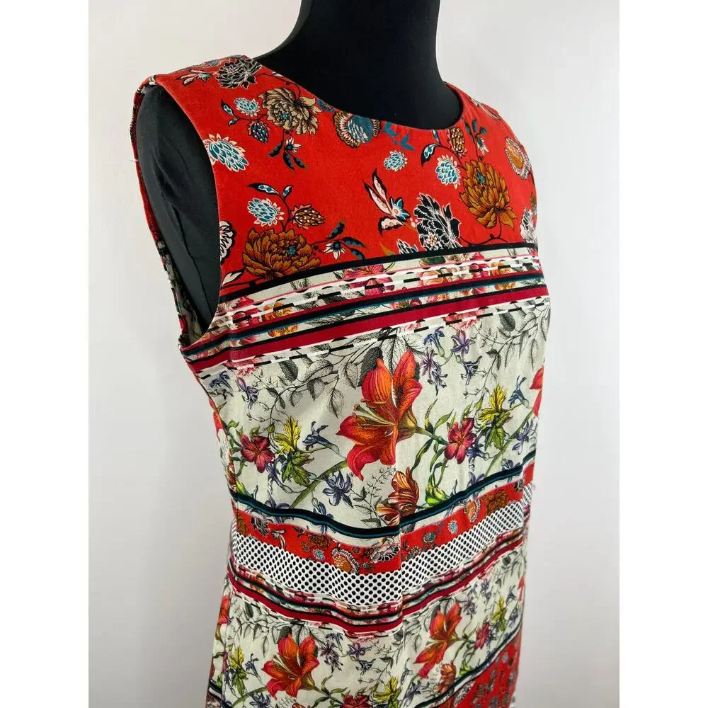 DESIGUAL Red White Mixed Print Sleeveless Polka Dot Karin Mini Dress Size EU 40